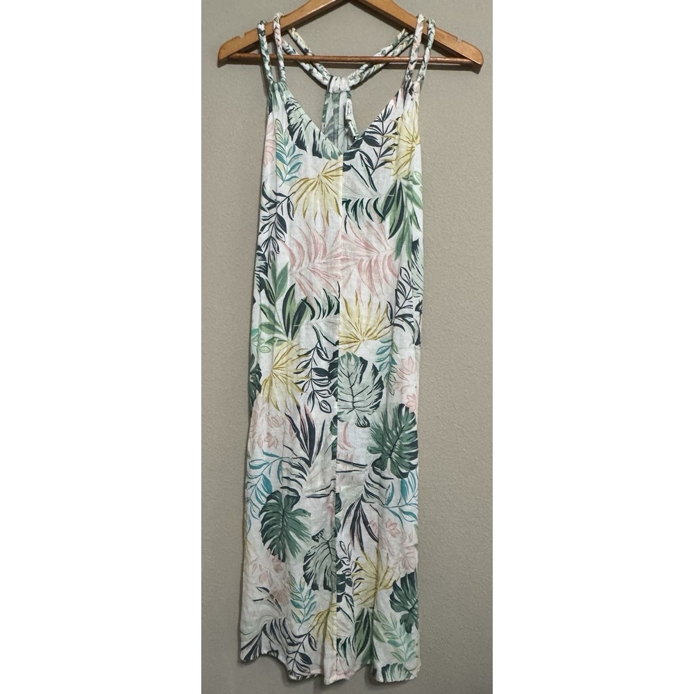 C&C California Women's M Dress Linen Rayon Beach Coastal‎ Braided Racer Back